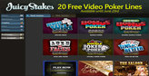 Get 20 Free Video Poker Lines at Juicy Stakes