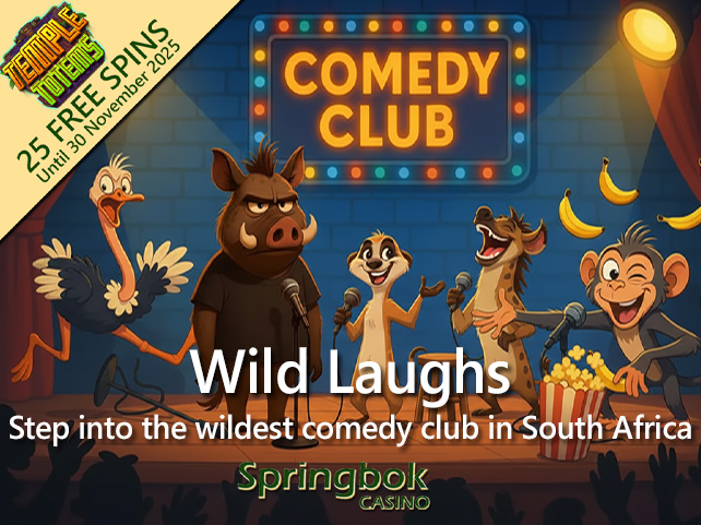 Springbok Casino’s November Feature Steps into the Wildest Comedy Club in South Africa and Gives 25 Free Spins on Temple Totems Slot