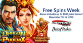 Get Free Spins on New Chinese Slots AND up to $100 Poker Bonus this Week