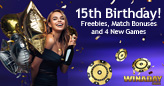 WinADay Casino Celebrates 15th Birthday with Freebies, Match Bonuses and 4 New Games
